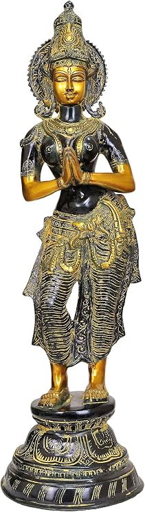 Exotic India Namaste (Welcome) Lady - Brass Statue