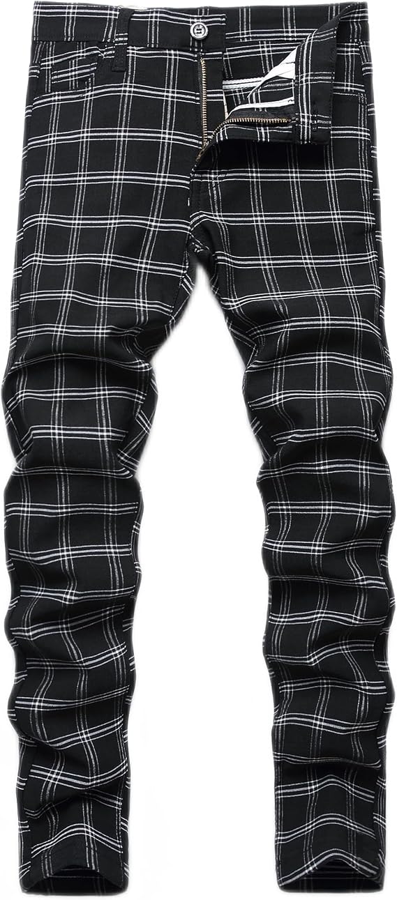 Plaid Pants for Men Slim Fit Dress Skinny Chinos Pants
