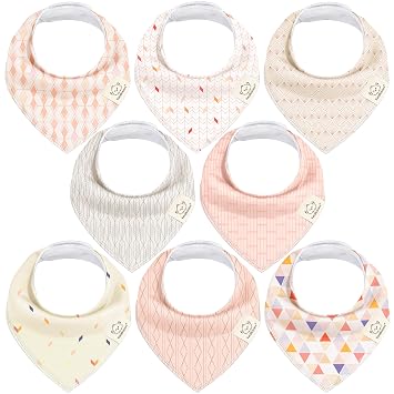 KeaBabies 8-Pack Organic Baby Bandana Bibs for Girls - Super Absorbent Triangle Baby Bibs for Drooling and Teething Infant, 100% Cotton Extra Soft for Newborn, Infant 0-36 Months (Prism)