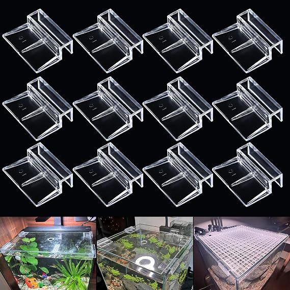 NestBasics 12pcs Transparent Aquarium Lid Clips,Rimless Fish Tank Glass Cover top Support,Aquarium Hood Holder, Aquarium top Clips,fit 8-10mm Thickness Glass(Transparent, 12pcs 8-10mm Clips)