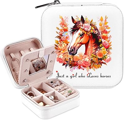 Horse Jewelry Box, Gifts For Women Teens Girls Age 8-12, Western Horse Lovers Stuff Items Accessories Things Merchandise Decor Merch, Travel Ring Earrings Necklace Organizer Holder!