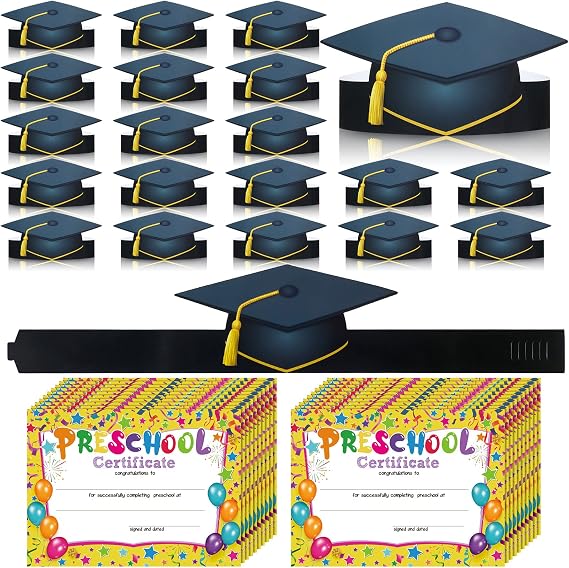 Spakon 40 Pieces Graduation Paper Hat Preschool Diploma Certificate Grad Cap Crowns Kindergarten Graduation Certificate for Elementary Classroom Supplies Favors