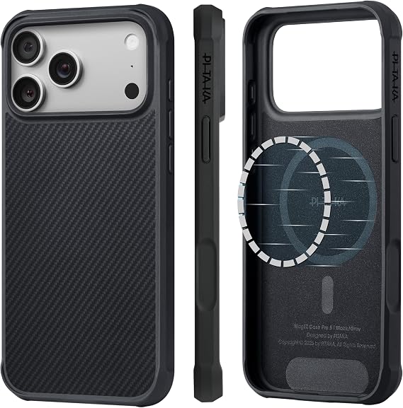 pitaka for iPhone 17 Pro Case, Military-Grade Aramid Fiber, Black/Grey