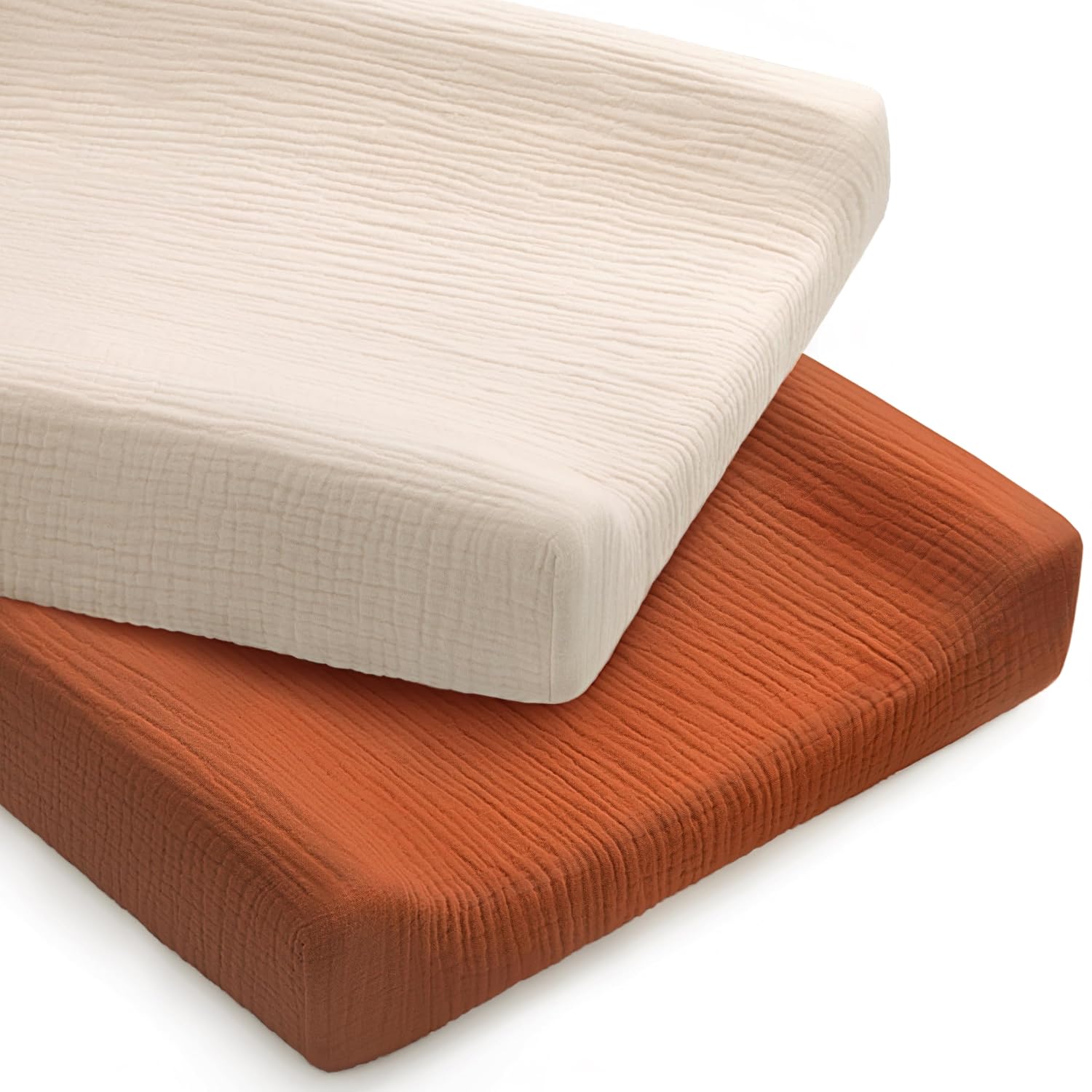 Pro Goleem Muslin Changing Pad Cover for Boys and Girls, Soft Breathable Fitted Cotton Diaper Changing Table Pad Sheets, Neutral, 2 Pack Brown＆Beige