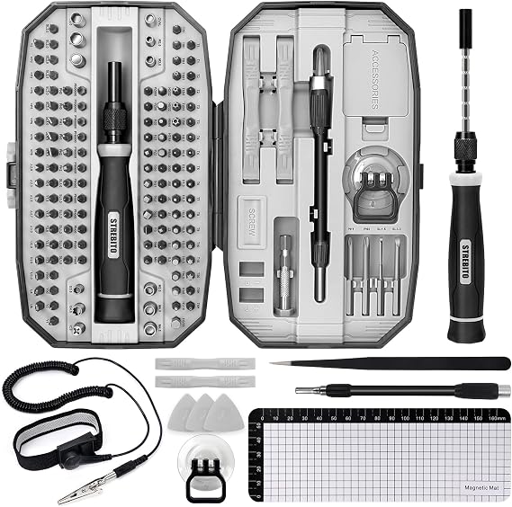 STREBITO 153 in 1 Precision Screwdriver Set, Electronics Tool Kit With 11" Anti Static Wrist Strap