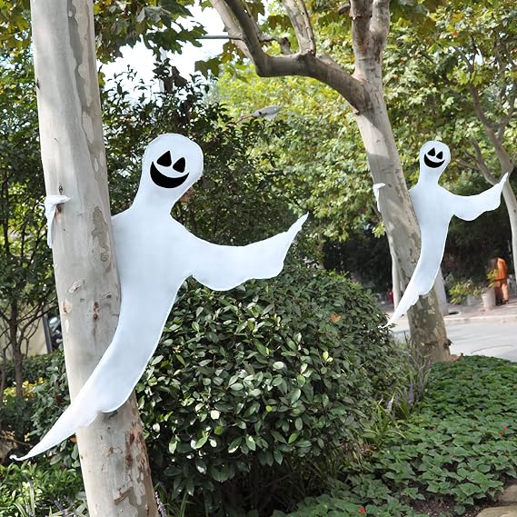 JOYIN 2 Pcs 53 Halloween Decoration Outdoor, Halloween Tree Wrap Ghost Decoration Outdoor, Smiling Hanging Ghost Design for Lawn, Tree, Party Supplies, Haunted House Wrap Decor