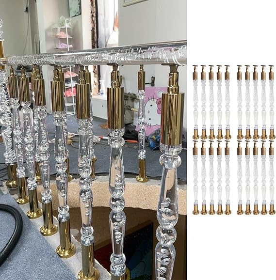 Stylish Acrylic Stair Balusters with Clear Bubble, Indoor Outdoor Decorative Handrail Spindle, Staircase Spindles Bundles, Gold Stainless Steel Hardware(20pcs,80cm(31 1/2"))