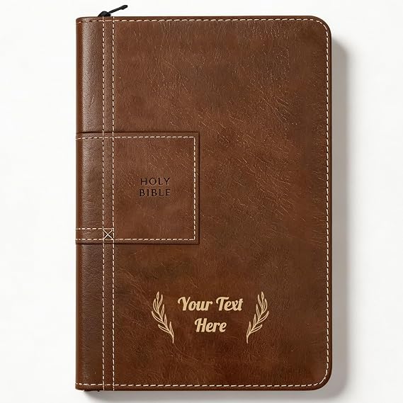 Printualist Personalized NLT Gift Bible with Custom Text and Frame Design, Atlas Rustic Brown, New Living Translation Thinline Reference Zipper Bible, Faux Leather Christian Gift for Men, Graduation