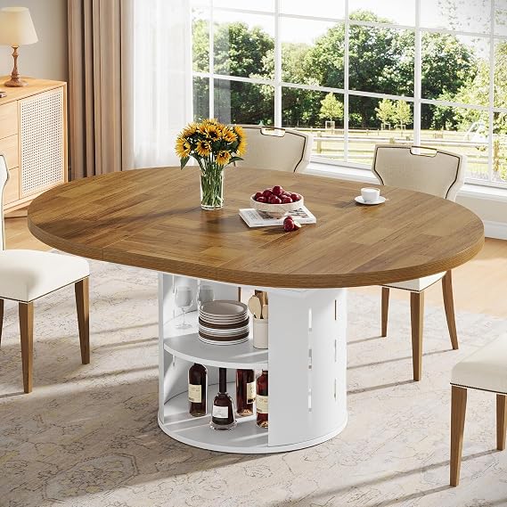 43.3"-59" Extendable Round Dining Table with Storage for 4-6