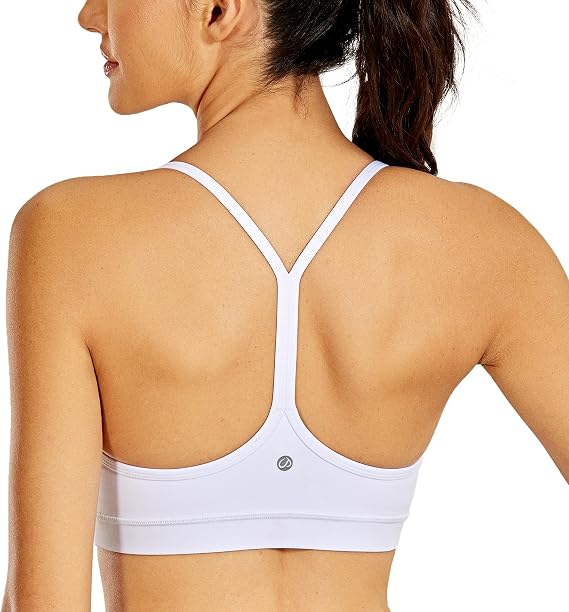 CRZ YOGA Y Back Womens Sports Bra - Padded Racerback Spaghetti Thin Strap Low Impact Workout Sexy Low Cut Yoga Bra
