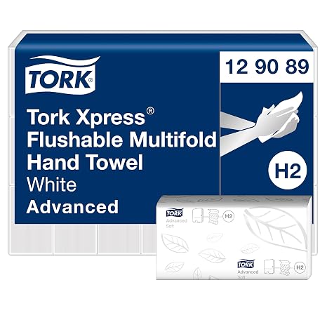 Tork Xpress Flushable Multifold Hand Towels 129089 - H2 Advanced Folded Paper Towels for Dispenser - Absorbent, Tear Resistant, 2-Ply, White - 21 x 200 Sheets