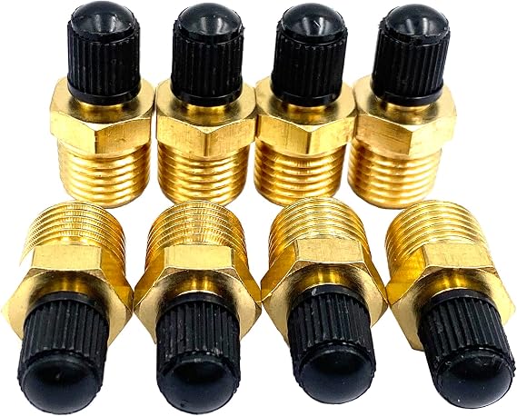 8Pcs Brass 1/4" NPT Schrader Valve with Standard Core and Sealing Caps