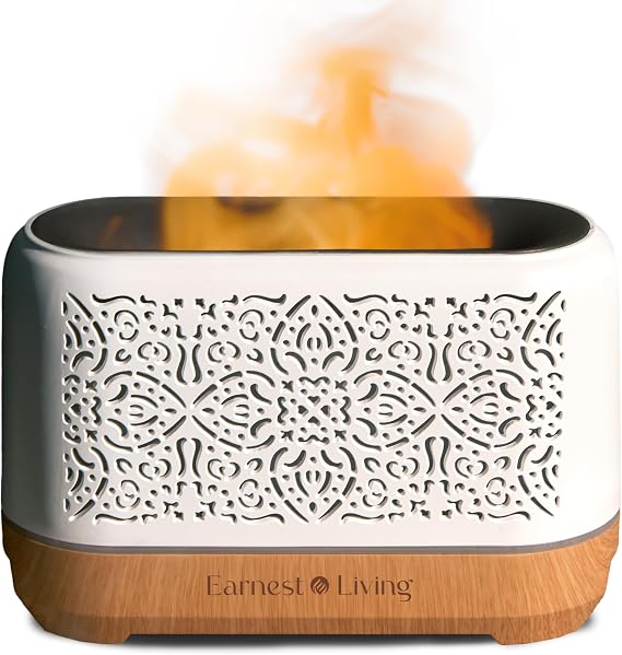 Earnest Living Essential Oil Diffuser Ultrasonic Classic Flame Air Diffuser 200ml Fire Mist Timers Night Lights and Auto Off Function Home Office Humidifier Aromatherapy Diffusers for Essential Oils