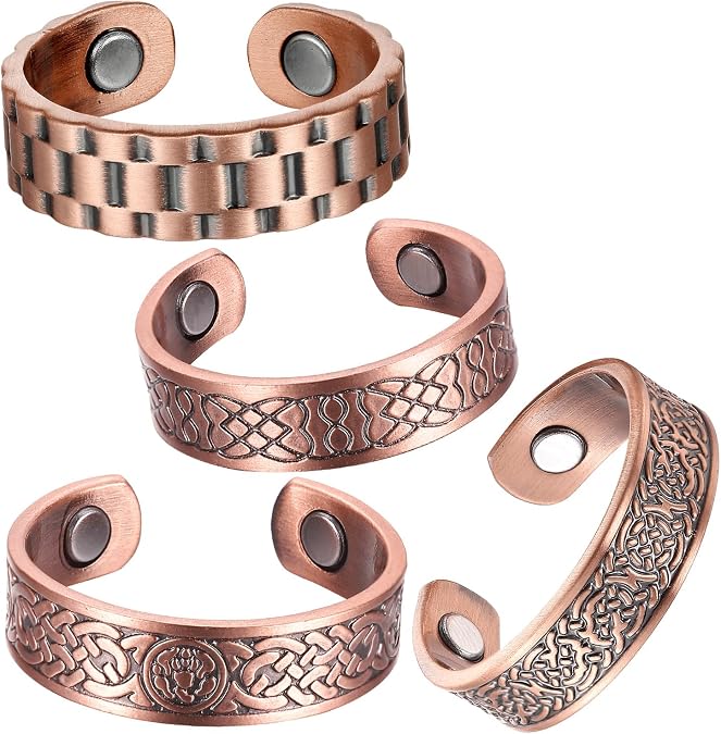 BioMag Magnetic Rings for Men Women, Pure Copper Jewelry Gift | 99.99% Pure Copper Lymphatic Drainage Rings Adjustable Finger Ring with 3500 Gauss Magnets, Multiple Vintage Styles