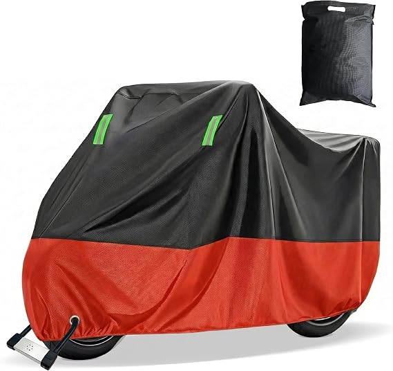 L Waterproof Outdoor Motorcycle Cover for Harley Davidson Ultra Classic, Street Glide, Electra Glide, Road King, Honda Goldwing, All Weather Protection (Orange Black)