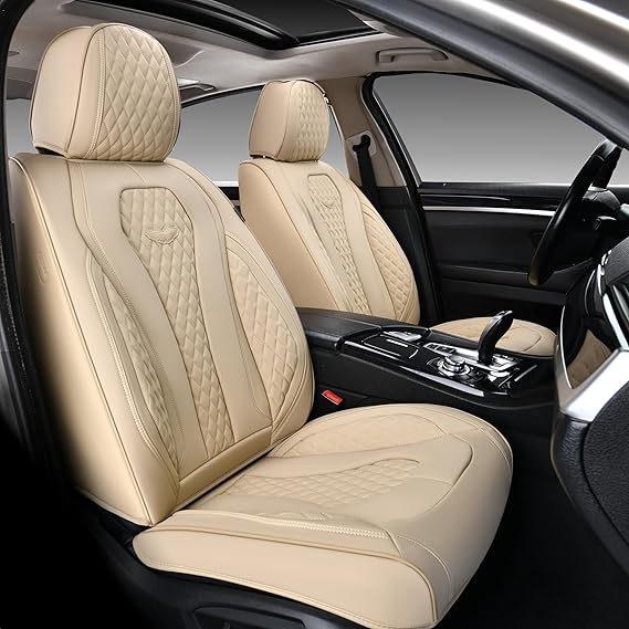 Coverado Seat Covers, Car Seat Covers Front Seats, Beige Car Seat Cover, Waterproof Car Seat Covers, Car Seat Cushion, Front Car Seat Covers Leatherette Car Seat Protector Universal Fit Most Cars