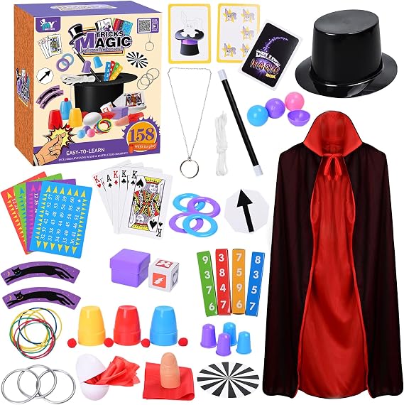 Magic Kit for Kids Magic Set- Magic Tricks Set for Kids Age 6 8 10 12, with Magician Costume Magic Wand for Pretend Play Magician Set, Easy to Follow Magic Toy Gifts for Girls and Boys Beginners