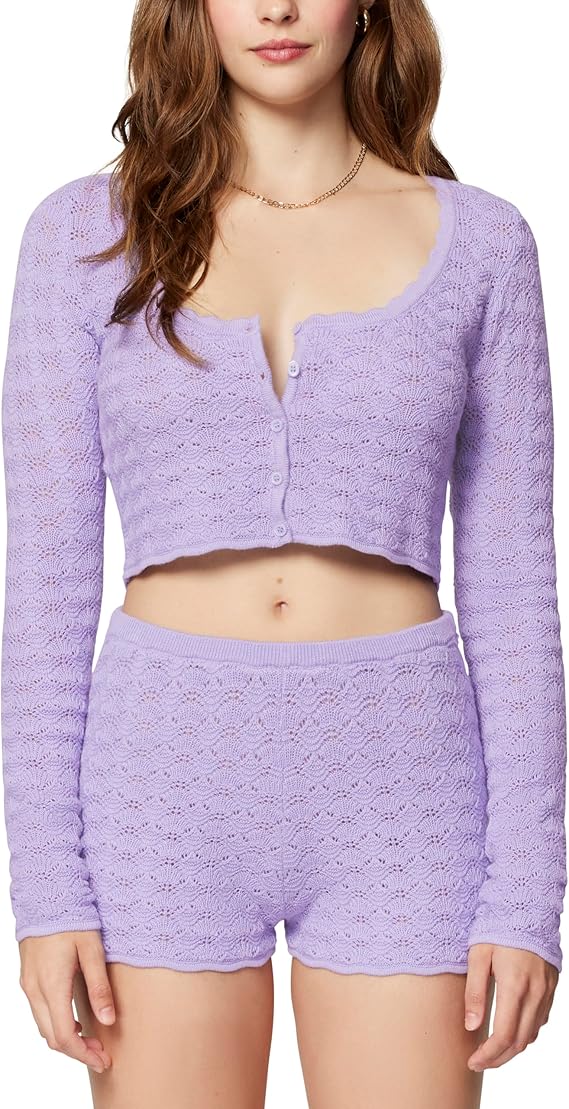 Florence by Mills Women's Le Pointelle Crop Cardi Top