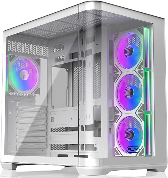 RAIJINTEK ATREUS BT4 White Mid-Tower E-ATX Gaming PC Case, Curved Tempered Glass, 4x120mm Infinity Mirror ARGB PWM Fans, High-Airflow