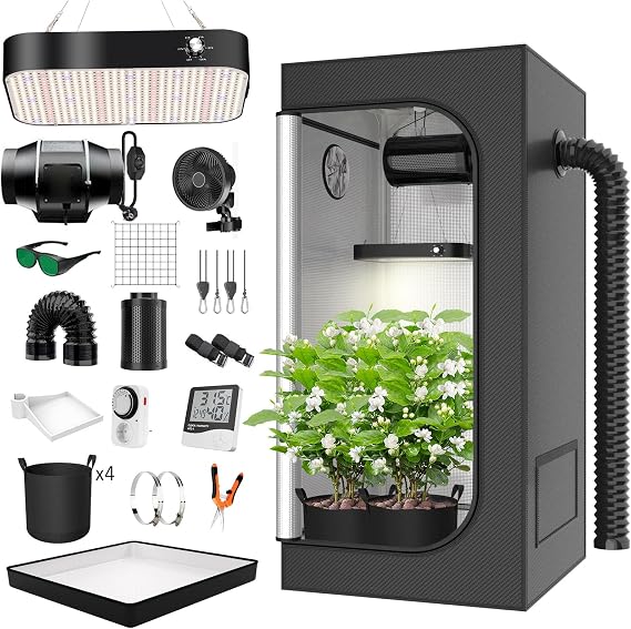 Grow Tent Complete Set 200W LED Full Spectrum Grow Lamp Dimmable, 120x120x200cm(47x47x78in) Grow Tent Kit Complete Hydroponics