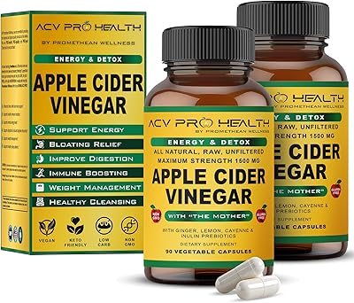 Promethean Wellness 2-PK 180 Count ACV Pro Apple Cider Vinegar Capsules Certified Organic with Mother ACV Pills Detox Cleanse Acid Reflux Relief Support Supplement Ginger Root Cayenne Pepper Powder
