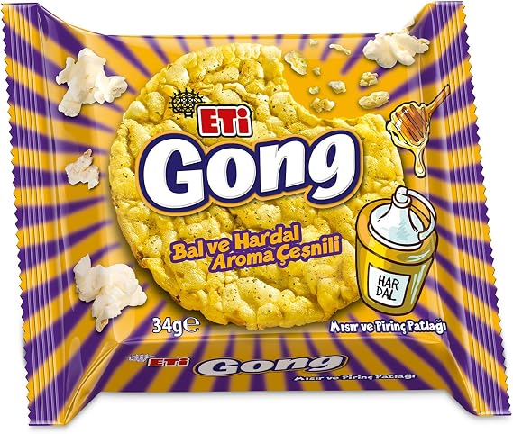 Eti Gong Bal ve Hardal Aroma Çeşnili Mısır ve Pirinç Patlağı 34 g x 18 Adet