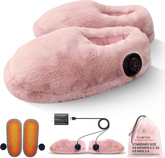 Heated Slippers Foot Warmer Rechargeable for Cold Feet, House Portable Electric Heating Pad Shoes for Women Men,3.5-7 Hours Heating, Powered by Battery or USB