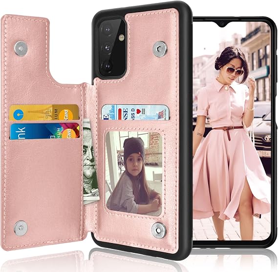 Tekcoo Galaxy A13 5G Wallet Case PU Leather Card Holder Magnetic Closure Kickstand Flip Protective Cover, Rose Gold