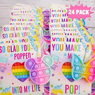 ORIENTAL CHERRY Valentines Day Gifts for Kids - 24 Valentines Cards with Pop Bubbles Bulk- Valentine Exchange for Girls Boys School Class Classroom Fidget Toys Party Favors