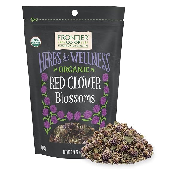 Frontier Co-op Organic Whole Red Clover Blossoms, 0.71oz - Fragrant, Natural and Versatile for Garnishes and Red Clover Tea - Kosher, Non-Irradiated
