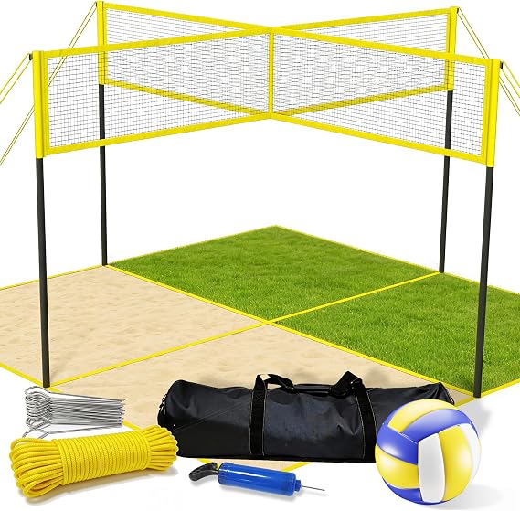 VICHTOP 4 Square Volleyball Game Set - 4 Way Cross Net for Backyard & Beach