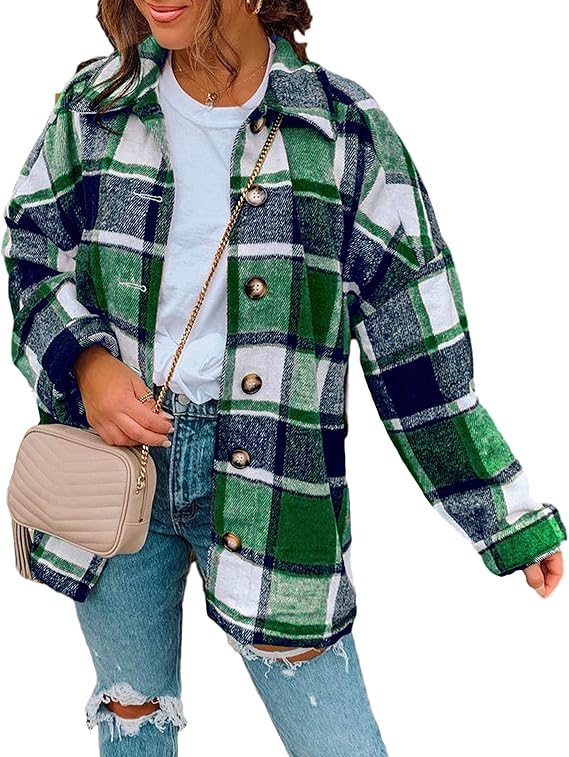 Yeokou Women's Plaid Flannel Shacket Oversized Button Down Long Sleeve Shirt Jacket Casual Spring Fall Outfits