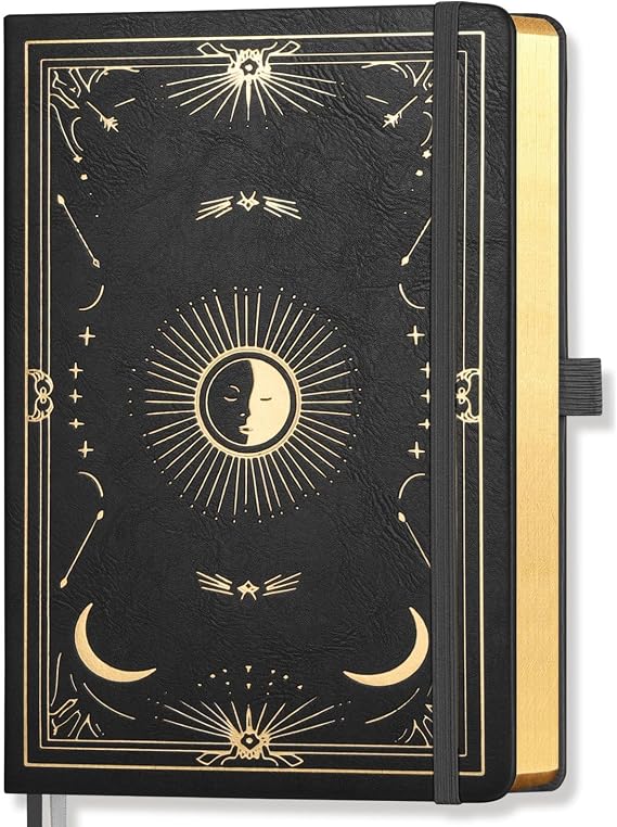 A5 Lined Journal Notebook, 192 Pages, Hardcover, Black | Notepad for Women & Men, 100 GSM Thick Paper, Sun and Moon Cover Design, for Journaling, Writing, Work & Office, 14.5 x 21cm