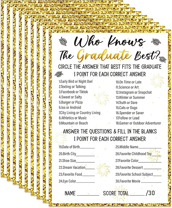 36PCS Who Knows Graduate Best Graduation Game Cards - Class of 2026 Graduation Party Games Card Graduation Games for Parties Senior High School College Graduation Party Favor Supplies