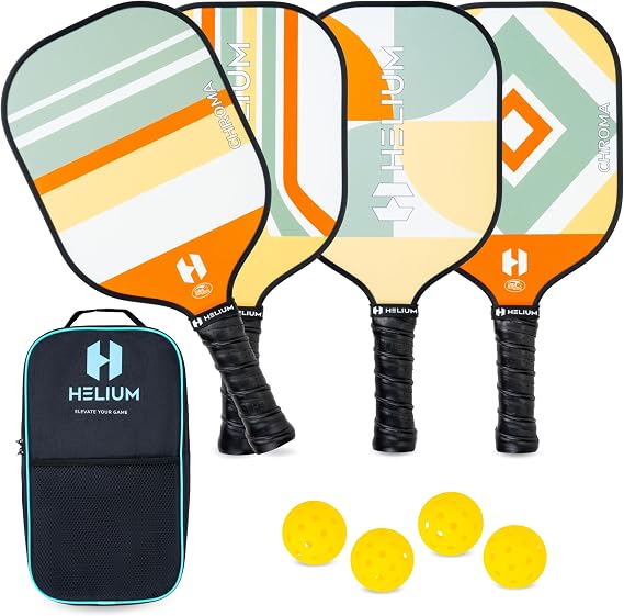 Helium Pickleball Paddles Set of 4 - USAPA Certified - Graphite Fiberglass Surface, Lightweight Honeycomb Core