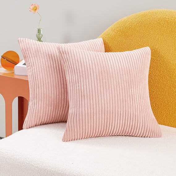 Deconovo Corduroy Throw Pillow Covers, Set of 2 Soft Decorative Cushion Covers, Machine Washable Texture for Sofa, Couch, Bedroom & Living Room, 24x24 inch, Coral Pink