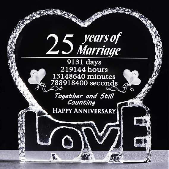 YWHL 25 Year Marriage 25th Wedding Anniversary Crystal Paperweight Keepsake Gifts