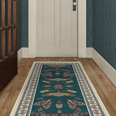 RUGGABLE x Iris Apfel Machine Washable Modern Runner Rug Flutterby Teal 2.5x12, Stain-Resistant, Non-Slip Washable Rug for Hallway, Entryway, Living Room & Kitchenwith Standard Pad