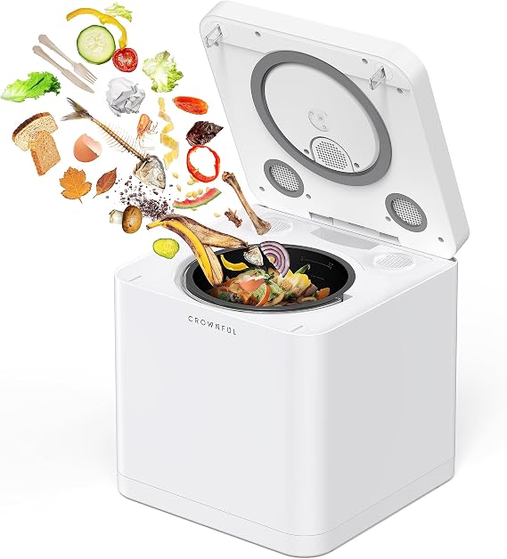 CROWNFUL Smart Waste Kitchen Composter with 3.3L Capacity, Turning Food Waste to Compost, Electric Compost Bin, Compost Machine Odorless for Countertop, Counter, Food Cycler Composter, Indoor, White