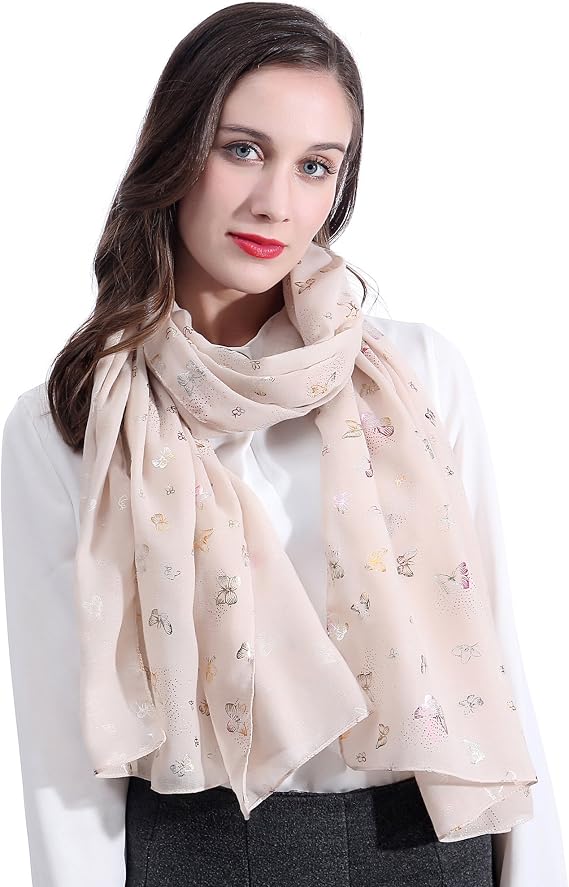 Sparkly Butterfly Foil Print Women's Scarf Shawl Wrap Lightweight