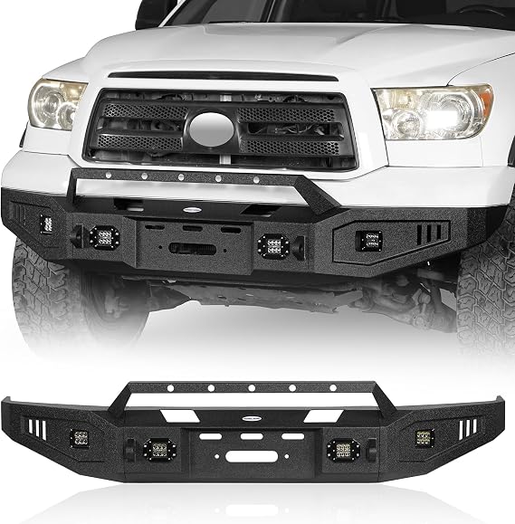 Tundra Full Width Front Bumper for Toyota Tundra 2007 2008 2009 2010 2011 2012 2013 W/Low-Profile Hoop & LED Spotlights