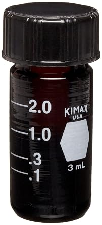 Kimax 60707-1 Borosilicate Glass 1mL Accuform Graduated Micro Vial, with Solid Top Closure and PTFE-Faced White Rubber Liner (Case of 12)