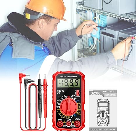 SZ308 Digital Multimeter AC/DC Voltage & Current Meter, Resistance Capacitance Tester with LCD Backlight Ohm Square Wave Test, hFE Diode Square Wave Output, Handheld Electrician Tool