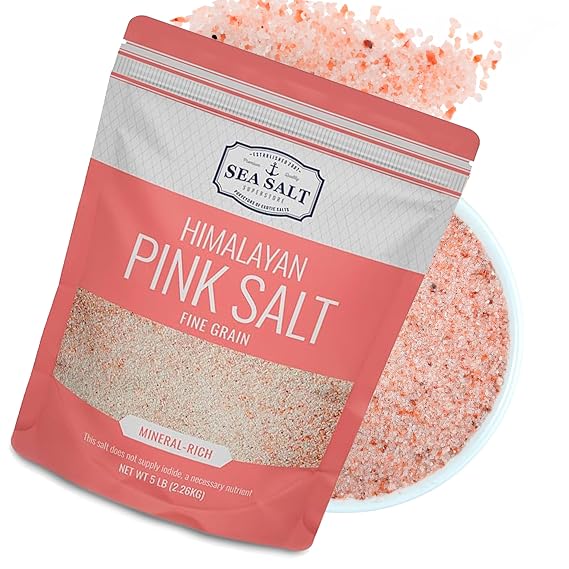 Sea Salt Superstore Pink Himalayan Salt, Fine Grain, Table Shaker, 5 lb | Gourmet-grade, mineral-rich fine grain Himalayan salt from pristine mountain source, bag