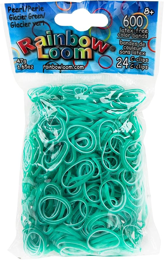 Rainbow Loom Pearl Collection: Glacier Green Rubber Bands with 24 C-Clips (600 Count)
