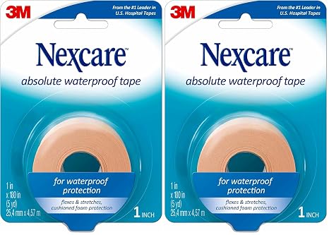 Nexcare Waterproof Tape, Flexible Foam, 1 in x 5 Yds | Medical Tape | Pack of 2 | Secures Dressing