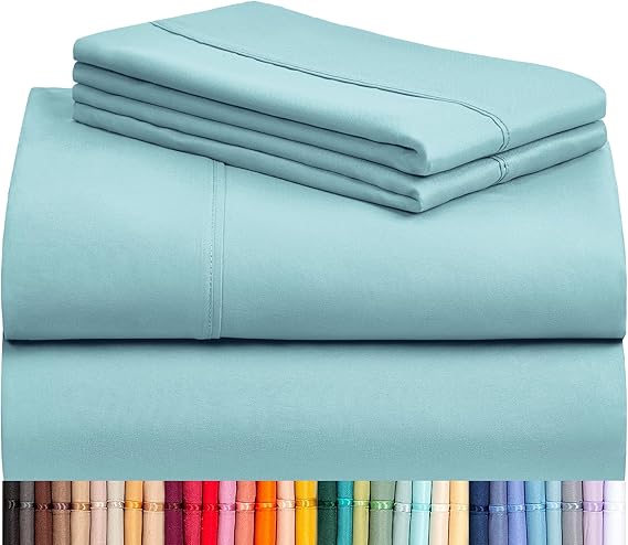 LuxClub 4 Piece Queen Sheet Set Queen Size Deep Pocket Wrinkle Resistant Cooling Bed Sheets Machine Washable Hotel Bedding Silky Soft - Aqua Queen