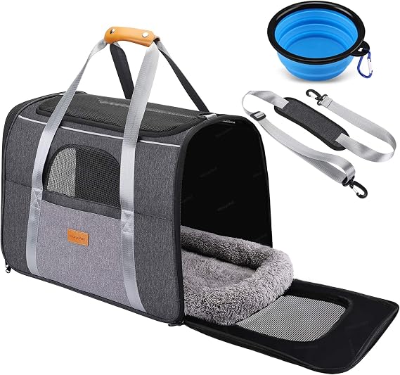 Morpilot Pet Carrier Bag, Portable Cat Carrier Bag Top Opening with Breathable Mesh, Foldable Pet Transport Bag for Dogs and Cats up to 9kg, with Shoulder Strap and Bowl
