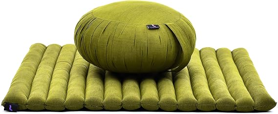 Leewadee Meditation Cushion Set 1 Round Zafu Meditation Pillow and 1 Square Roll-Up Zabuton Meditation Mat, Pillows Bundle Filled with Kapok