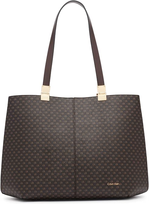 Calvin Klein Women's Granite Geometric Tote Bag Vegan Leather, Monogram, 3 Pockets